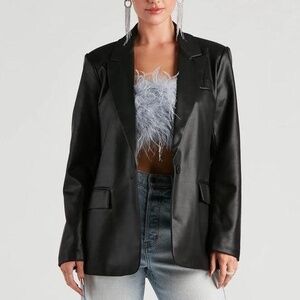 H&M Vegan Leather Oversized Blazer in Black